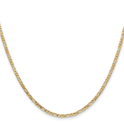 14K Gelbgold 2.25mm Flach Figaro mit Karabinerverschluss Halskette