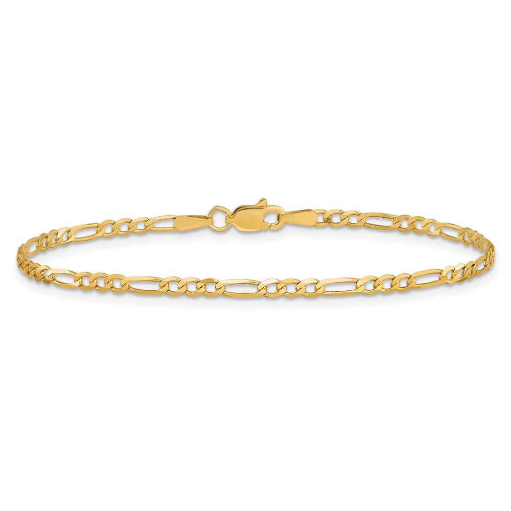 14K Gelbgold 2.25mm Flach Figaro mit Karabinerverschluss Gliederarmband