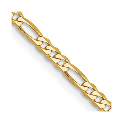14K Gelbgold 2.25mm Flach Figaro mit Karabinerverschluss Halskette