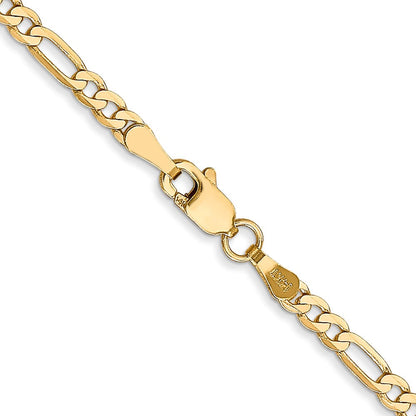 14K Gelbgold 2.75mm Flach Figaro mit Karabinerverschluss Halskette