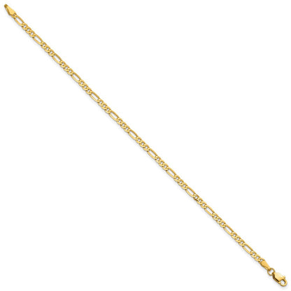 14K Gelbgold 2.75mm Flach Figaro mit Karabinerverschluss Gliederarmband