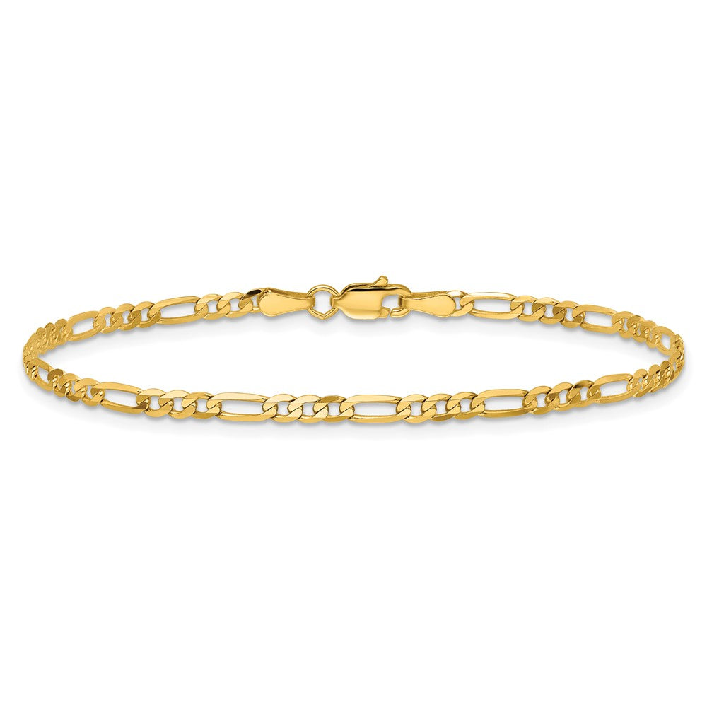 14K Gelbgold 2.75mm Flach Figaro mit Karabinerverschluss Gliederarmband