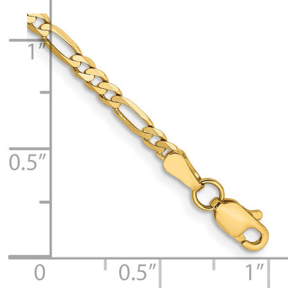 14K Gelbgold 2.75mm Flach Figaro mit Karabinerverschluss Gliederarmband