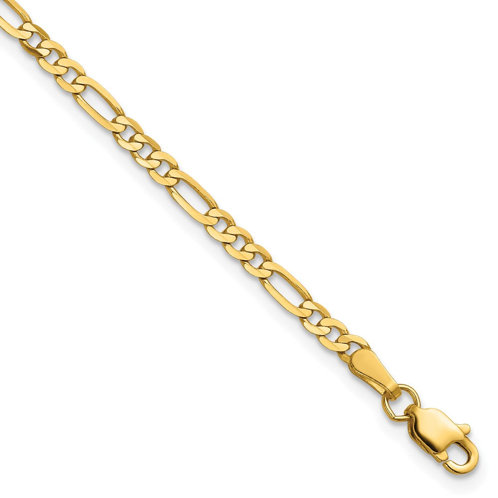 14K Gelbgold 2.75mm Flach Figaro mit Karabinerverschluss Gliederarmband