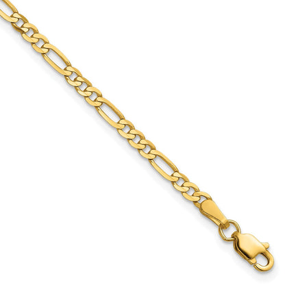 14K Gelbgold 2.75mm Flach Figaro mit Karabinerverschluss Gliederarmband