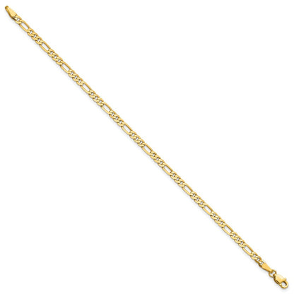 14K Gelbgold 3mm Flach Figaro mit Karabinerverschluss Gliederarmband