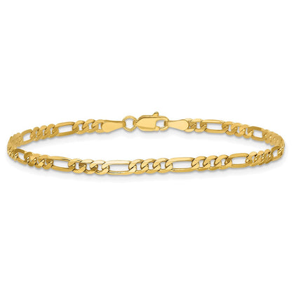 14K Gelbgold 3mm Flach Figaro mit Karabinerverschluss Gliederarmband