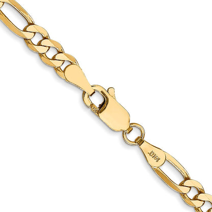 14K Gelbgold 4mm Flach Figaro mit Karabinerverschluss Halskette