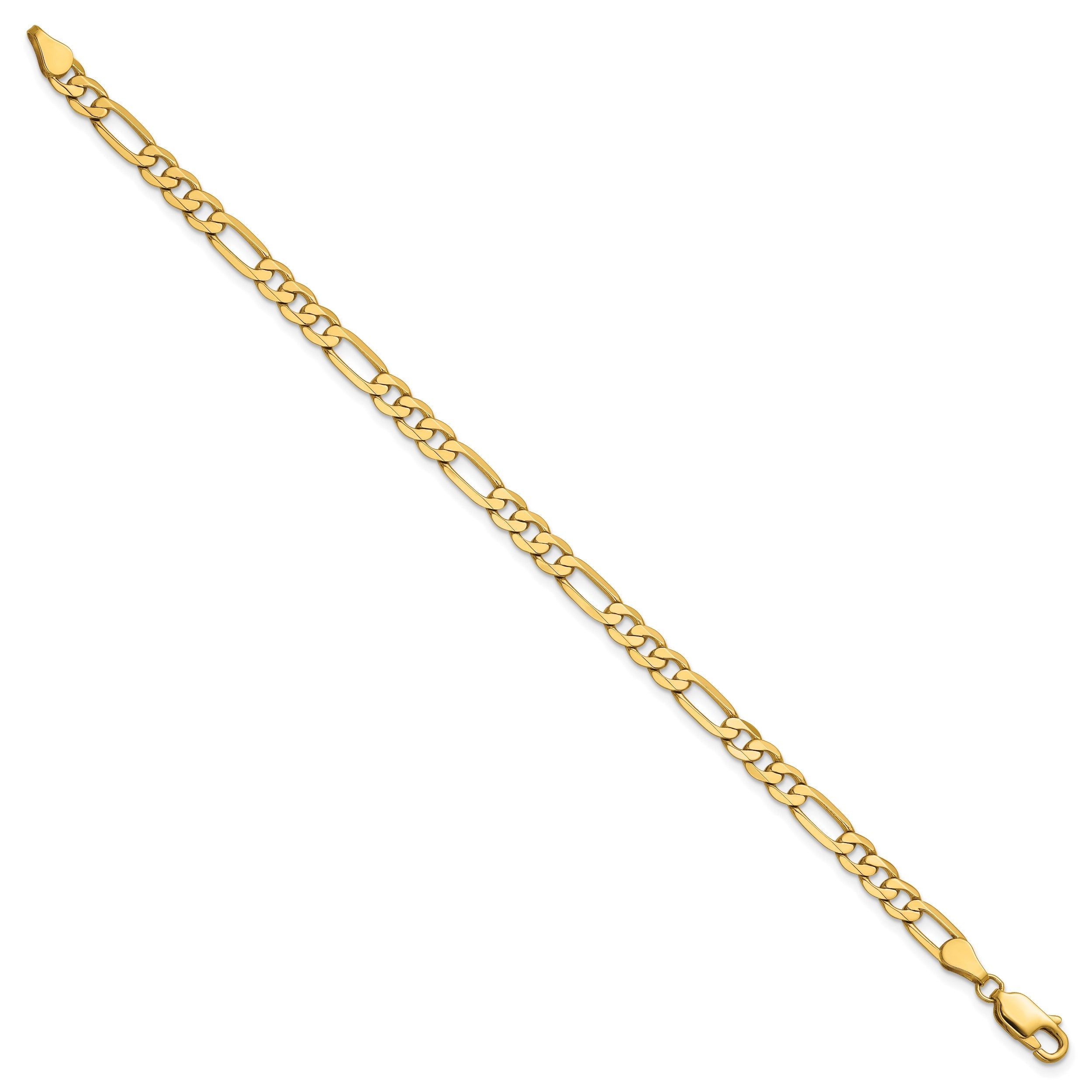 14K Gelbgold 4.75mm Flach Figaro mit Karabinerverschluss Gliederarmband