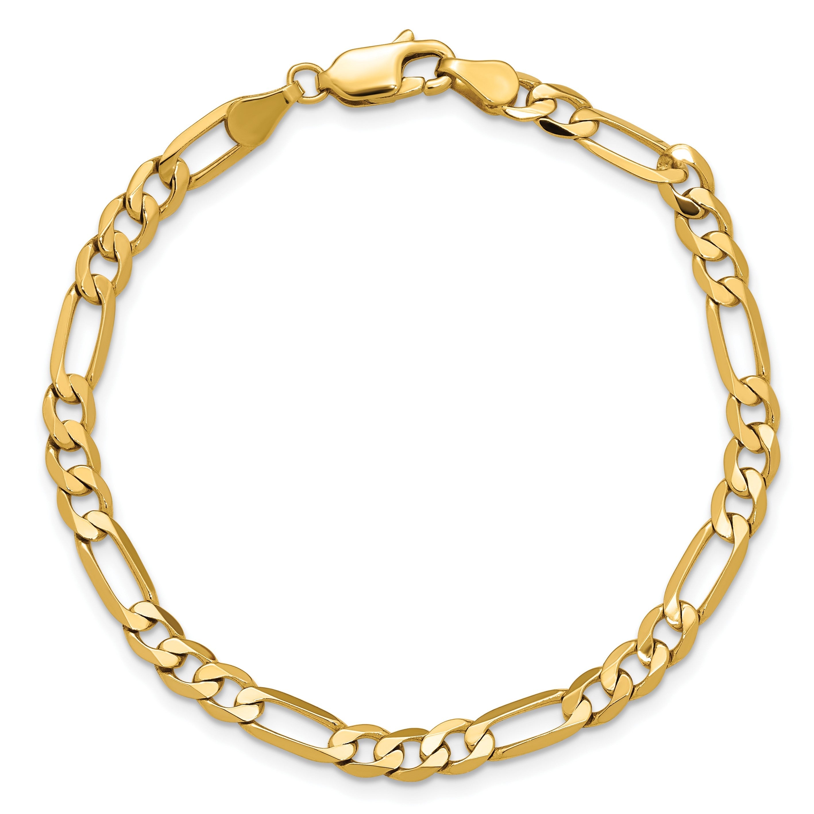 14K Gelbgold 4.75mm Flach Figaro mit Karabinerverschluss Gliederarmband