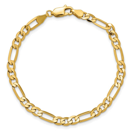 14K Gelbgold 4.75mm Flach Figaro mit Karabinerverschluss Gliederarmband