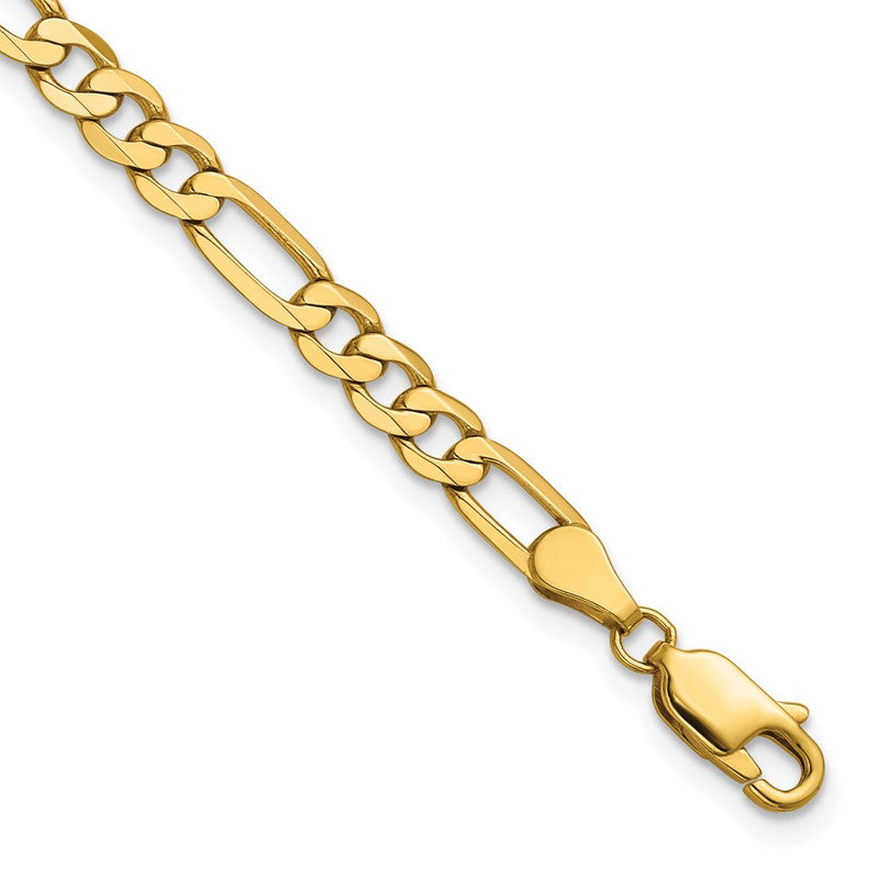 14K Gelbgold 4.75mm Flach Figaro mit Karabinerverschluss Gliederarmband