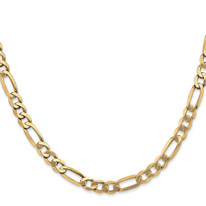 Massiv 14K Gelbgold 5.25mm Flach Figaro mit Karabinerverschluss Halskette