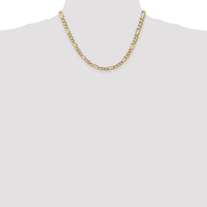 Massiv 14K Gelbgold 5.25mm Flach Figaro mit Karabinerverschluss Halskette