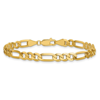 14K Gelbgold 5.25mm Flach Figaro mit Karabinerverschluss Gliederarmband