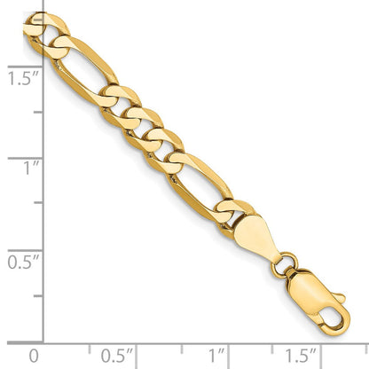 14K Gelbgold 5.25mm Flach Figaro mit Karabinerverschluss Gliederarmband