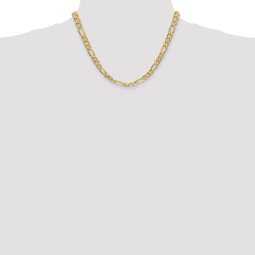 Massiv 14K Gelbgold 6.25mm Flach Figaro mit Karabinerverschluss Halskette