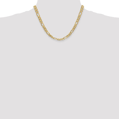 Massiv 14K Gelbgold 6.25mm Flach Figaro mit Karabinerverschluss Halskette