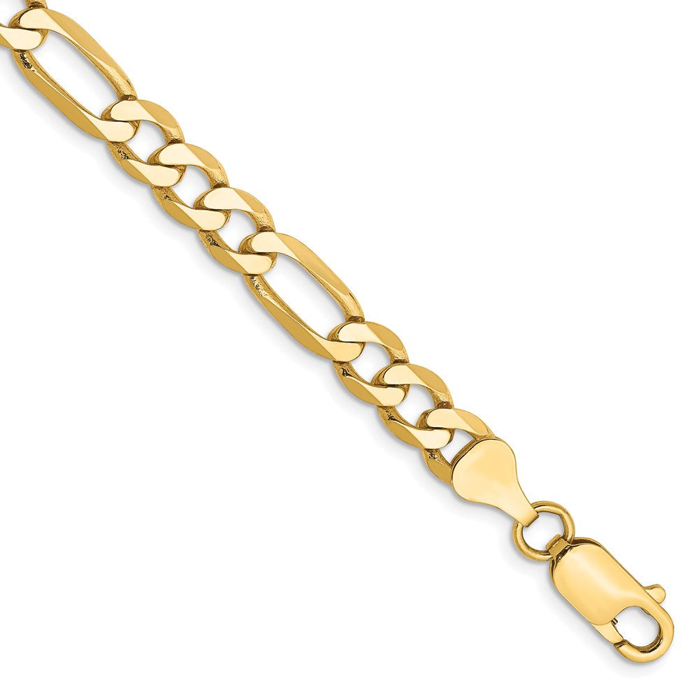 Massiv 14K Gelbgold 6.25mm Flach Figaro mit Karabinerverschluss Gliederarmband