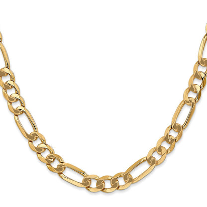Massiv 14K Gelbgold 7mm Flach Figaro mit Karabinerverschluss Halskette