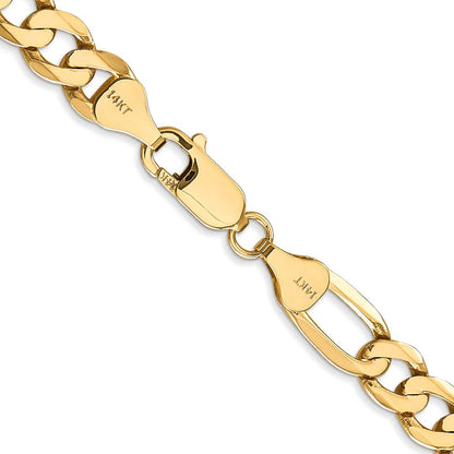 Massiv 14K Gelbgold 7mm Flach Figaro mit Karabinerverschluss Halskette