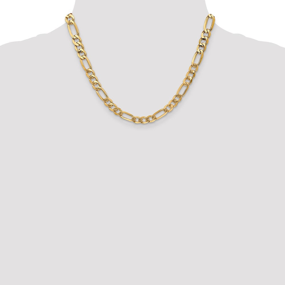 Massiv 14K Gelbgold 7mm Flach Figaro mit Karabinerverschluss Halskette