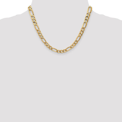 Massiv 14K Gelbgold 7mm Flach Figaro mit Karabinerverschluss Halskette