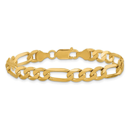 Massiv 14K Gelbgold 7mm Flach Figaro mit Karabinerverschluss Gliederarmband