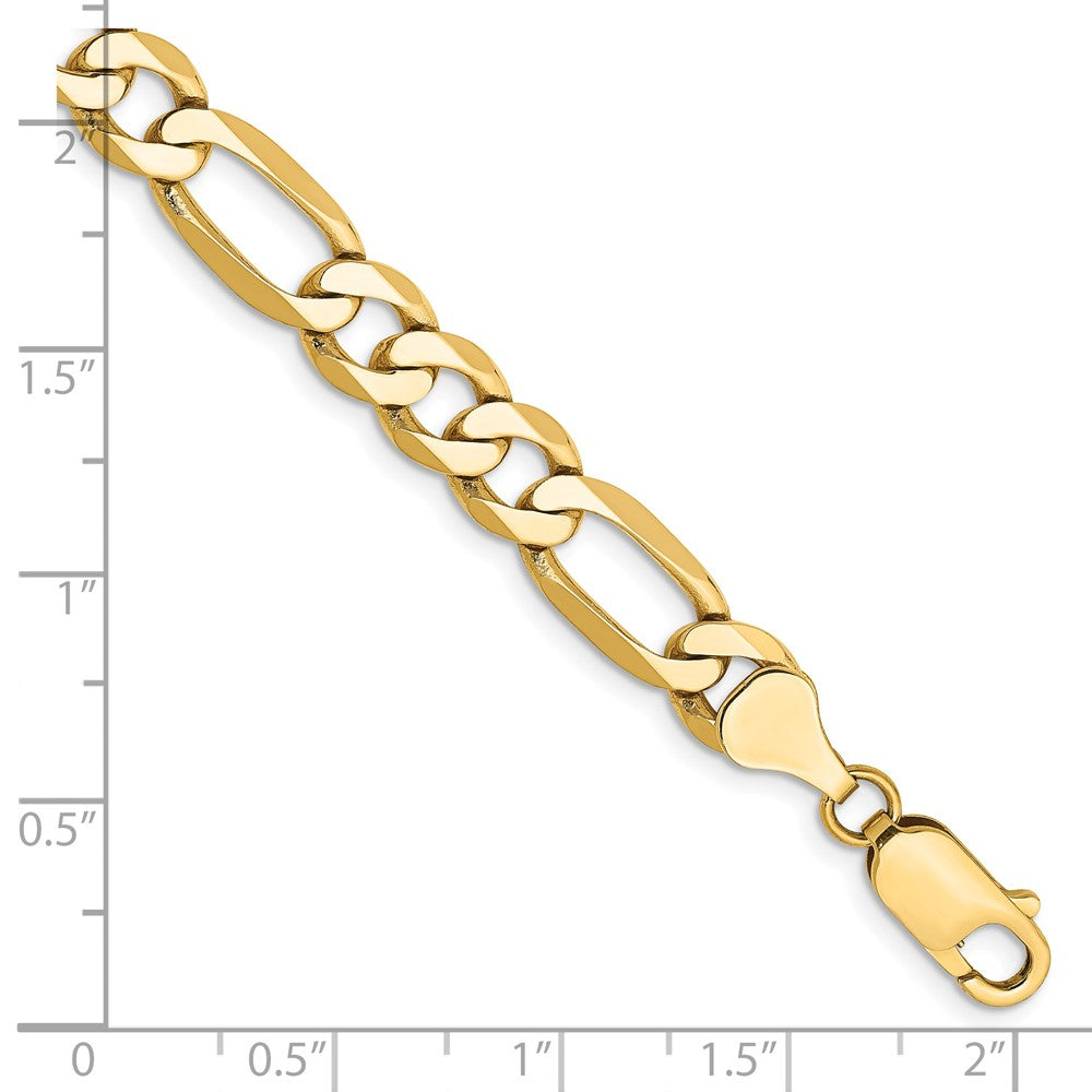 Massiv 14K Gelbgold 7mm Flach Figaro mit Karabinerverschluss Gliederarmband