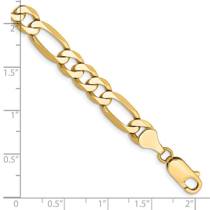 Massiv 14K Gelbgold 7mm Flach Figaro mit Karabinerverschluss Gliederarmband