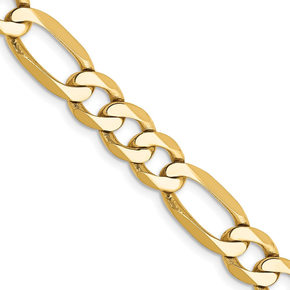 Massiv 14K Gelbgold 7mm Flach Figaro mit Karabinerverschluss Halskette