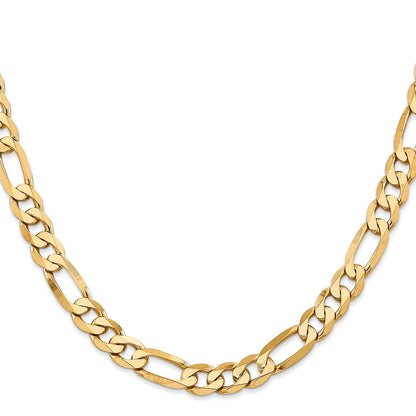 Massiv 14K Gelbgold 7.5mm Flach Figaro mit Karabinerverschluss Halskette