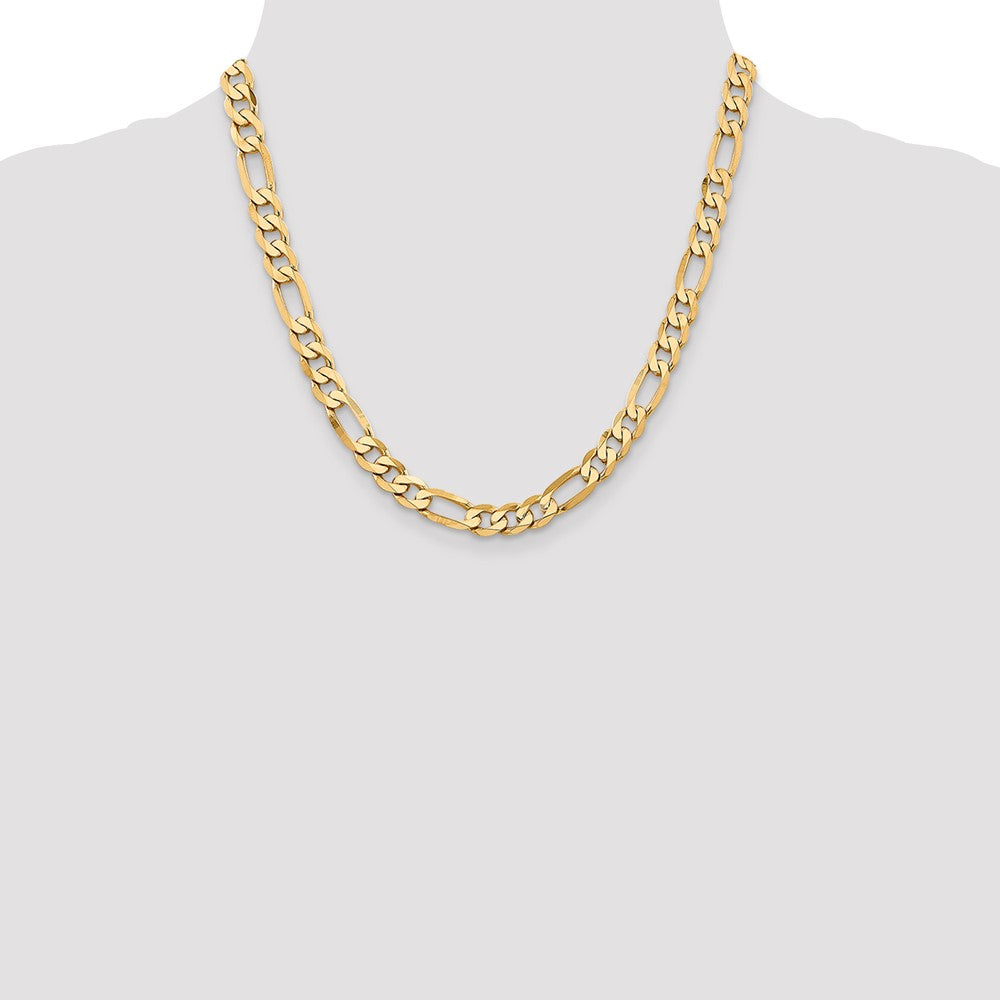Massiv 14K Gelbgold 7.5mm Flach Figaro mit Karabinerverschluss Halskette