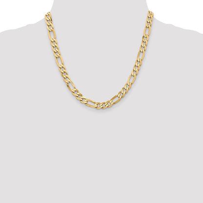 Massiv 14K Gelbgold 7.5mm Flach Figaro mit Karabinerverschluss Halskette