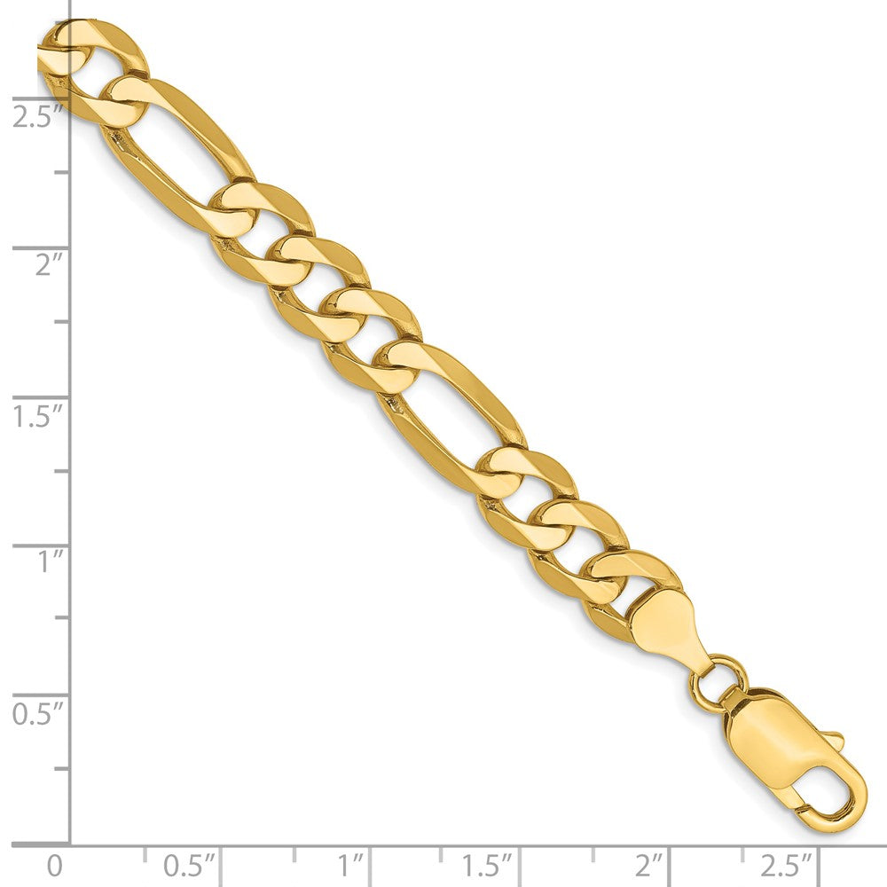 Massiv 14K Gelbgold 7.5mm Flach Figaro mit Karabinerverschluss Gliederarmband