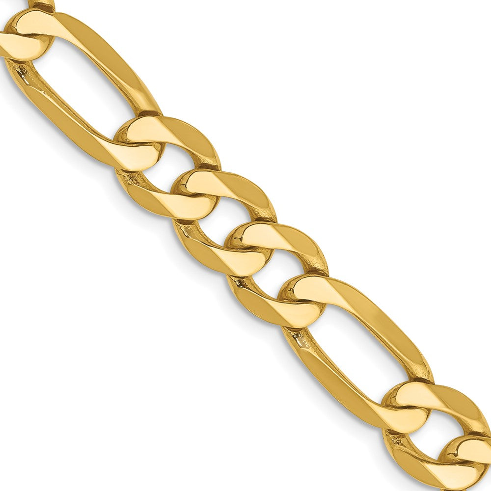 Massiv 14K Gelbgold 7.5mm Flach Figaro mit Karabinerverschluss Halskette