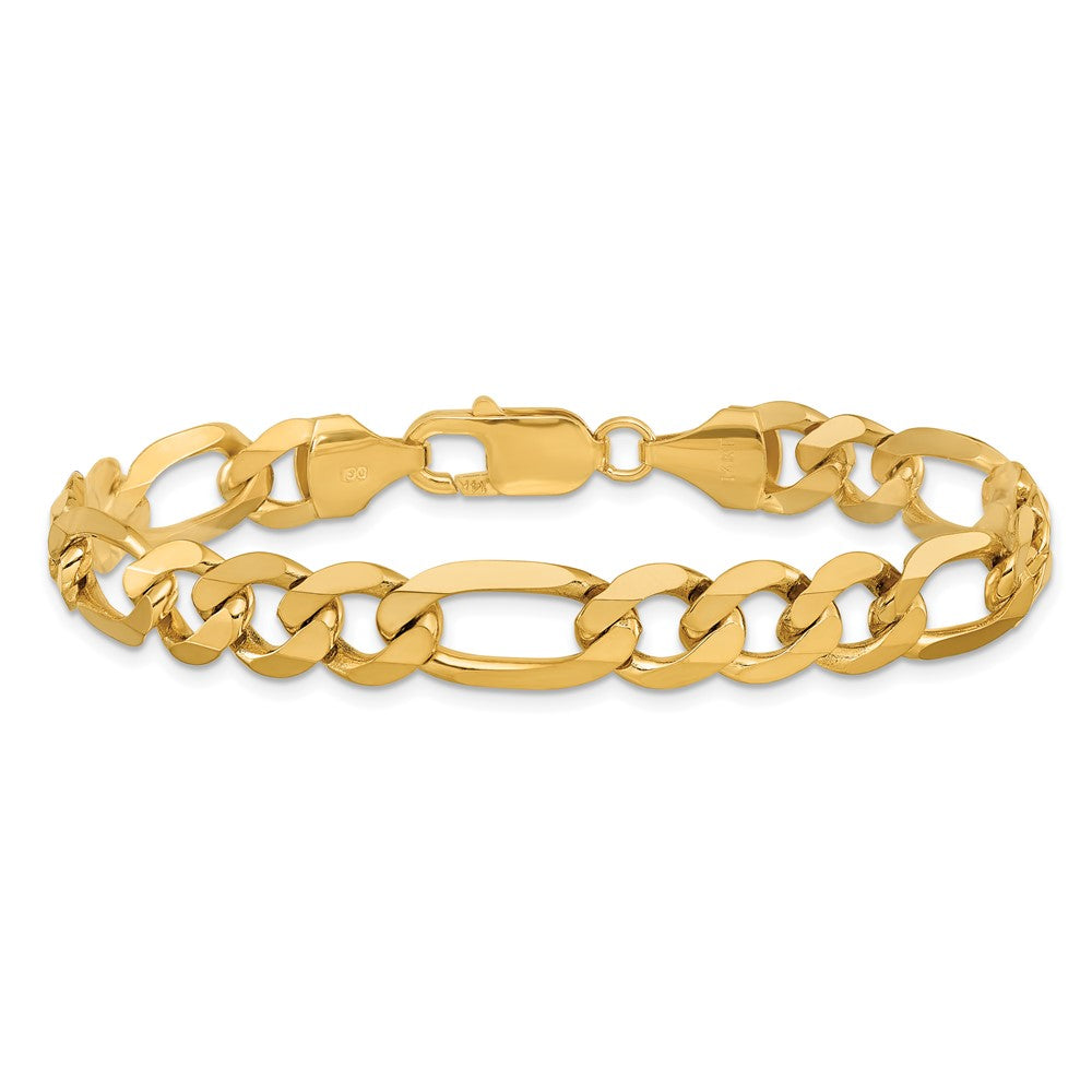 Massiv 14K Gelbgold 8.75mm Flach Figaro mit Karabinerverschluss Gliederarmband