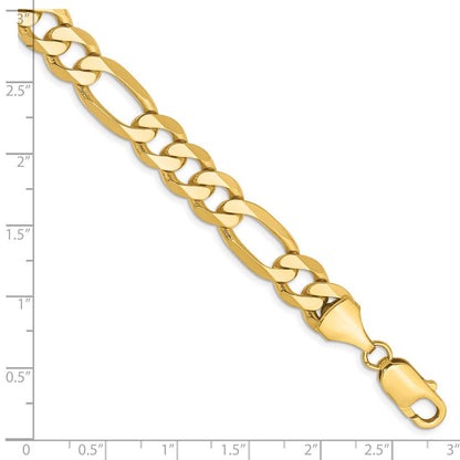 Massiv 14K Gelbgold 8.75mm Flach Figaro mit Karabinerverschluss Gliederarmband