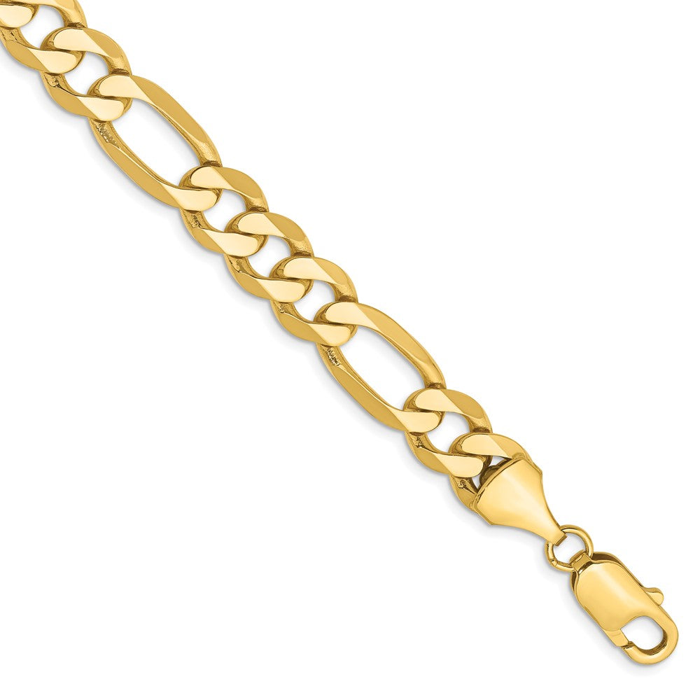 Massiv 14K Gelbgold 8.75mm Flach Figaro mit Karabinerverschluss Gliederarmband