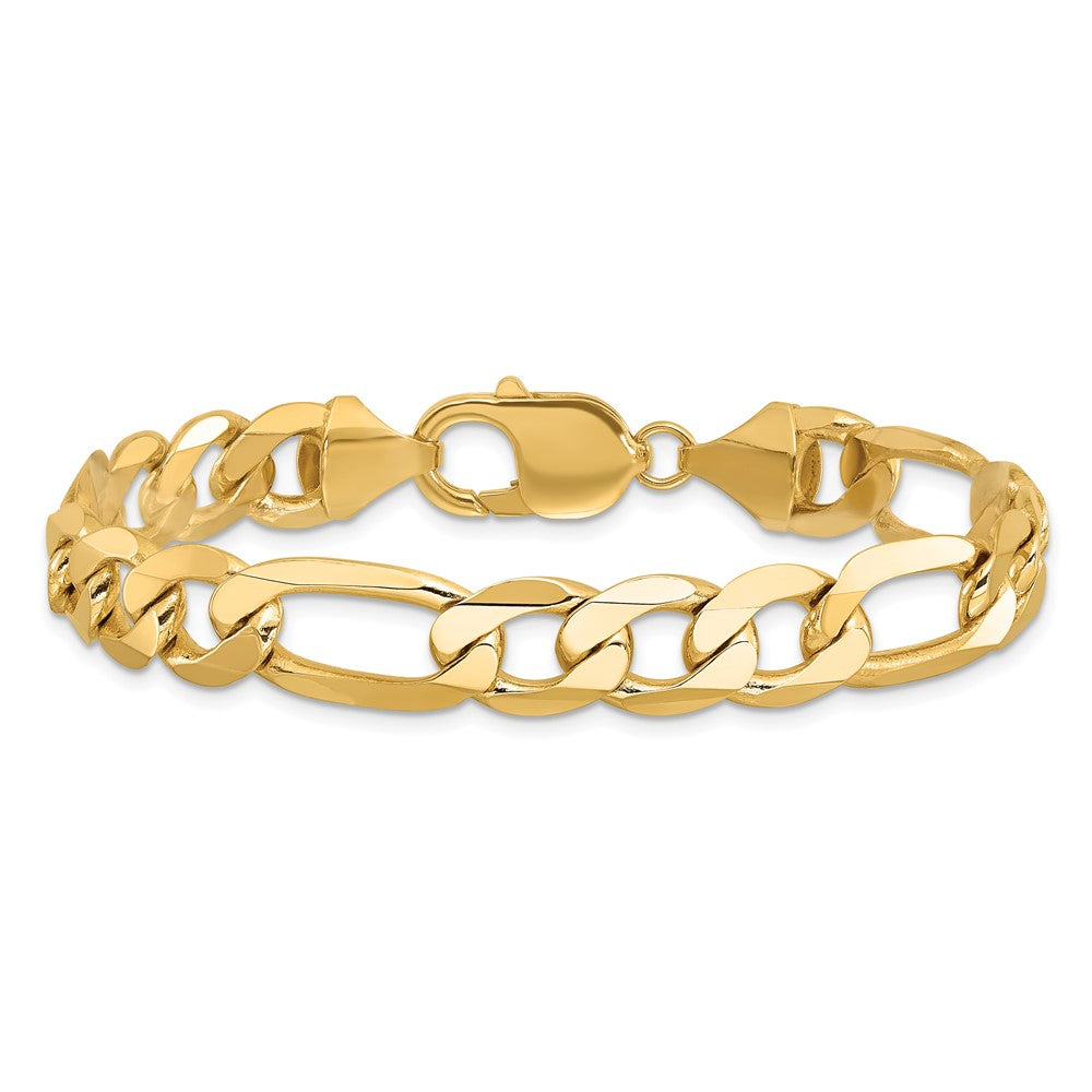 Massiv 14K Gelbgold 10mm Flach Figaro mit Karabinerverschluss Gliederarmband