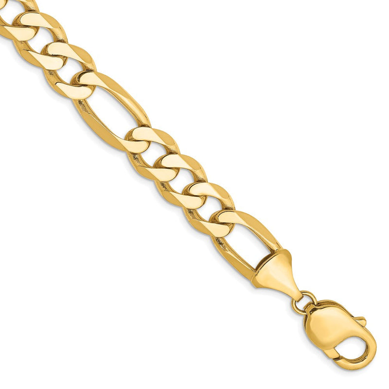 Massiv 14K Gelbgold 10mm Flach Figaro mit Karabinerverschluss Gliederarmband