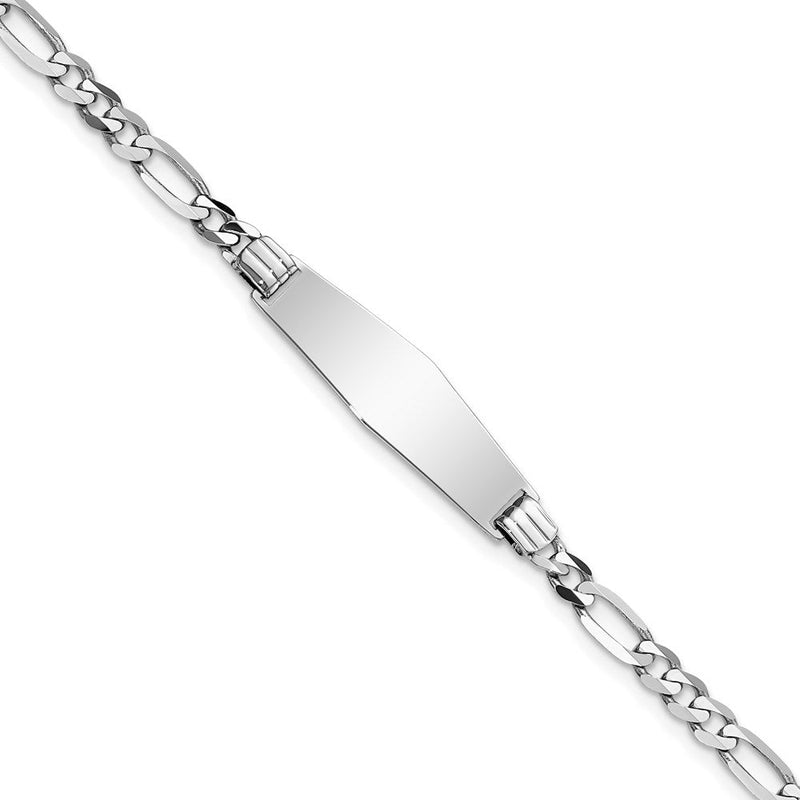 Massiv 14K Weißgold Weich Diamant Form Figaro Glieder Id Armband