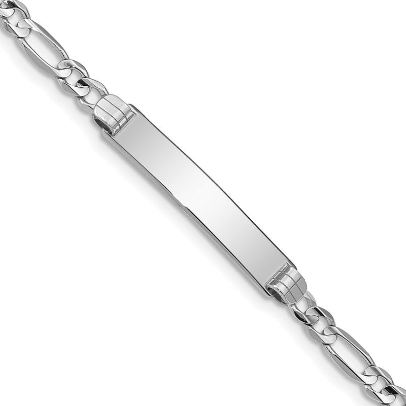 Massiv 14K Weißgold Figaro Glieder Id Armband