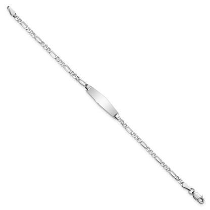 Massiv 14K Weißgold Weich Diamant Form Figaro Glieder Id Armband