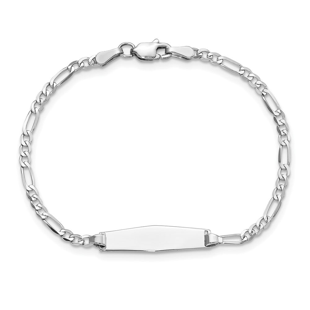 Massiv 14K Weißgold Weich Diamant Form Figaro Glieder Id Armband
