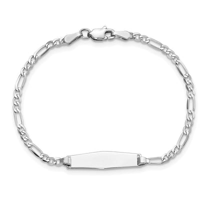 Massiv 14K Weißgold Weich Diamant Form Figaro Glieder Id Armband