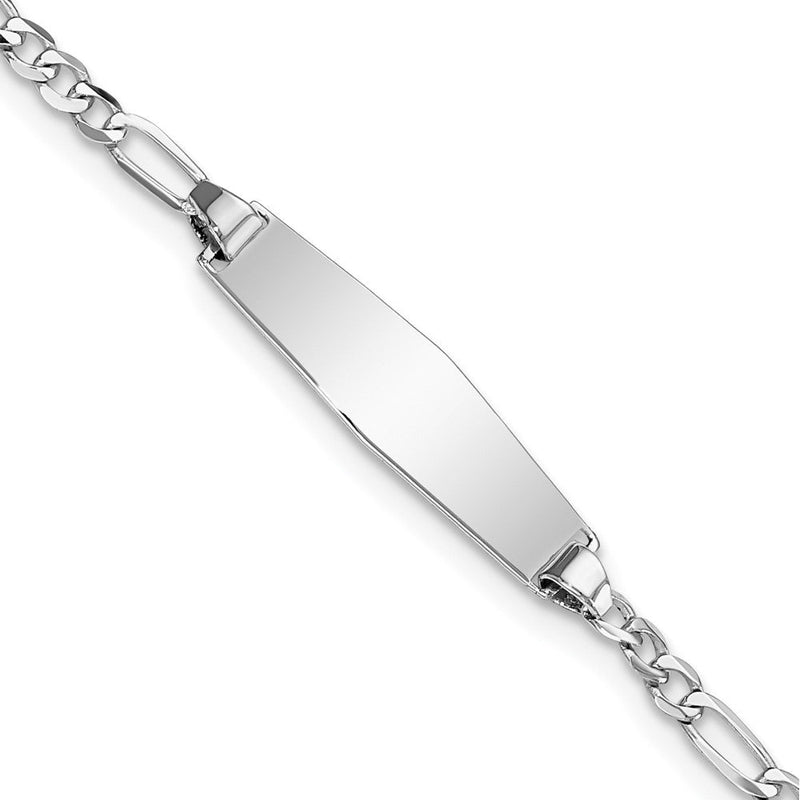 Massiv 14K Weißgold Weich Diamant Form Figaro Glieder Id Armband