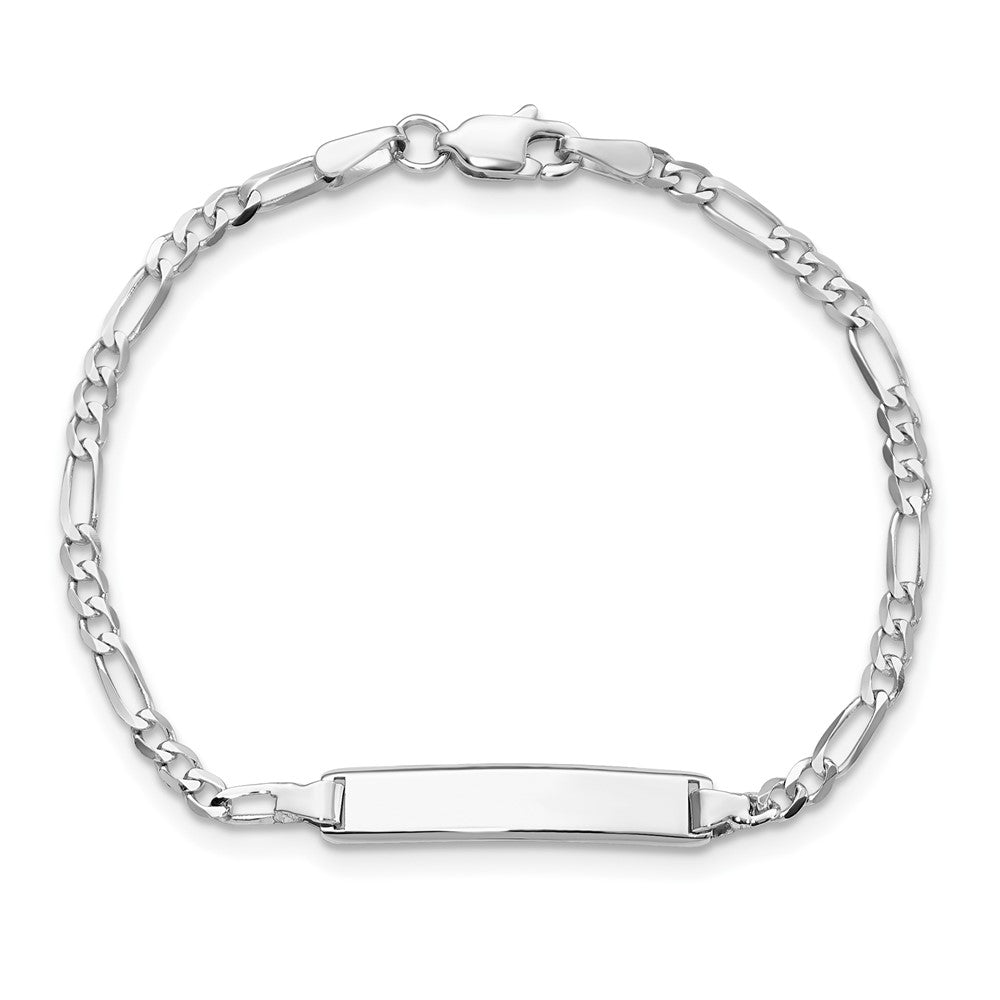 Massiv 14K Weißgold Figaro Glieder Id Armband