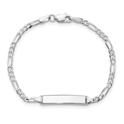 Massiv 14K Weißgold Figaro Glieder Id Armband