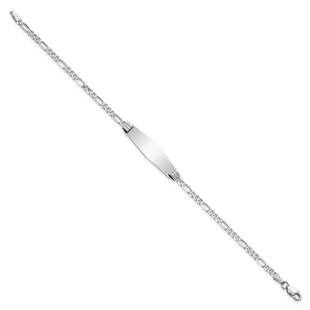 Massiv 14K Weißgold Weich Diamant Form Figaro Glieder Id Armband